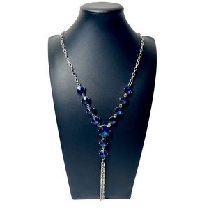 Blue Crystal Y Tassel Opera Necklace Fashion Jewelry 30-33"